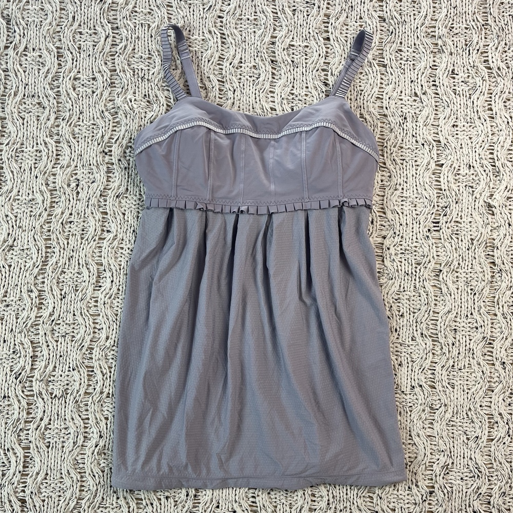 Lululemon Pritti Tank Top Womens 6 Grey Nylon Corset-Style Seamed Bust Ladies